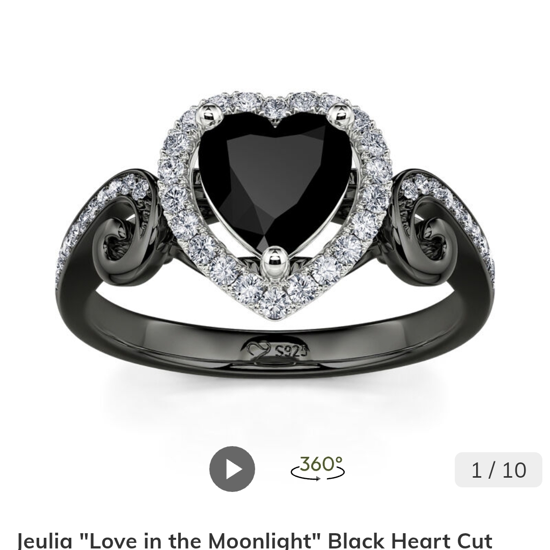 New With Box Jeulia Black Heart Ring With Sterling 60$